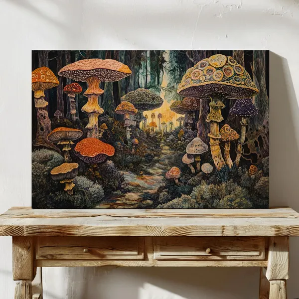 Whimsical Mushroom Forest Art Print, Fantasy Fungi