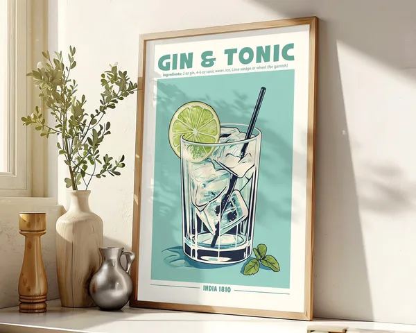 Gin Tonic Cocktail Poster, Retro Home Bar Decor