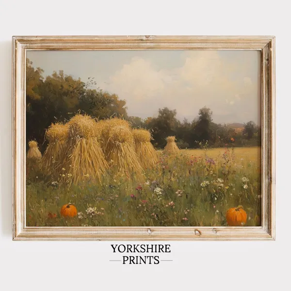 Fall Wildflower Field Landscape, Vintage Autumn Art Print