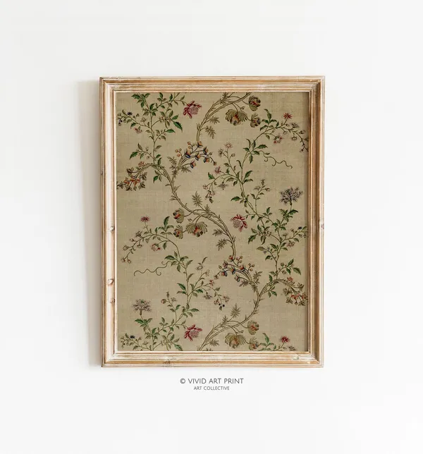 Antique Silk Flower Vines, Vintage Textile Art Print