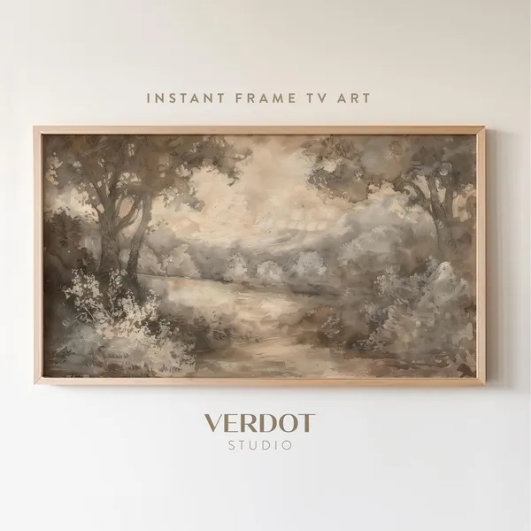 Vintage Spring Landscape Art Print, Neutral Rustic