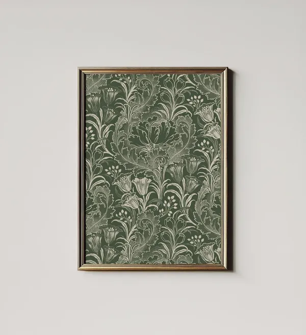 Tulip Print, Antique Green Floral Pattern Art Print