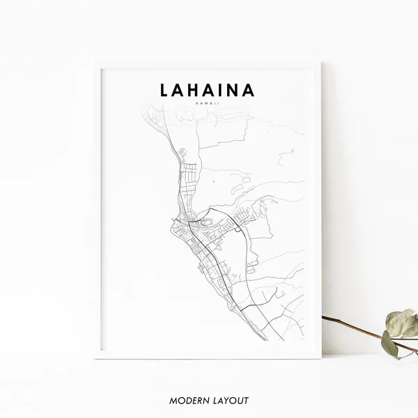 Lahaina, Maui Hawaii Map Art Print