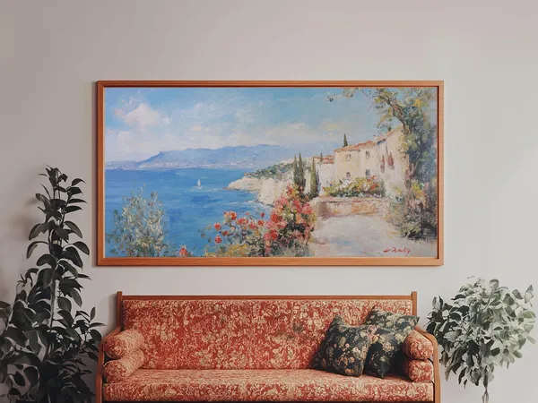 Italian Seaside Village Oil Painting Travel Poster