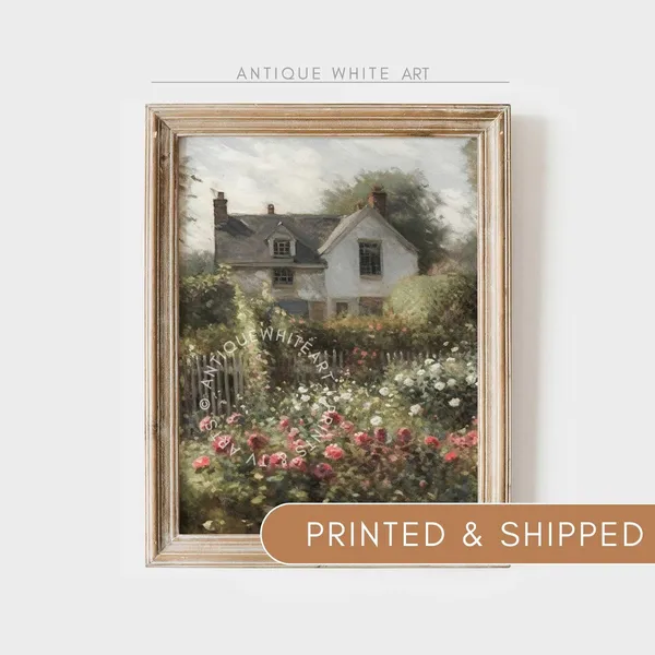 Spring Cottage Rose Garden Painting Art Print