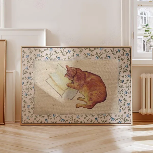 Vintage Book Art, Cute Reading Room Art Print