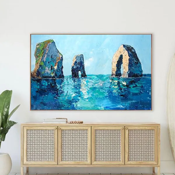 Blue Coast Seascape, Oil Painting Wall Art Print