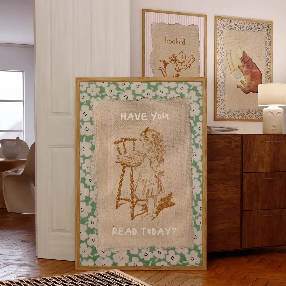 Vintage Book Art, Cute Reading Poster - Image 2
