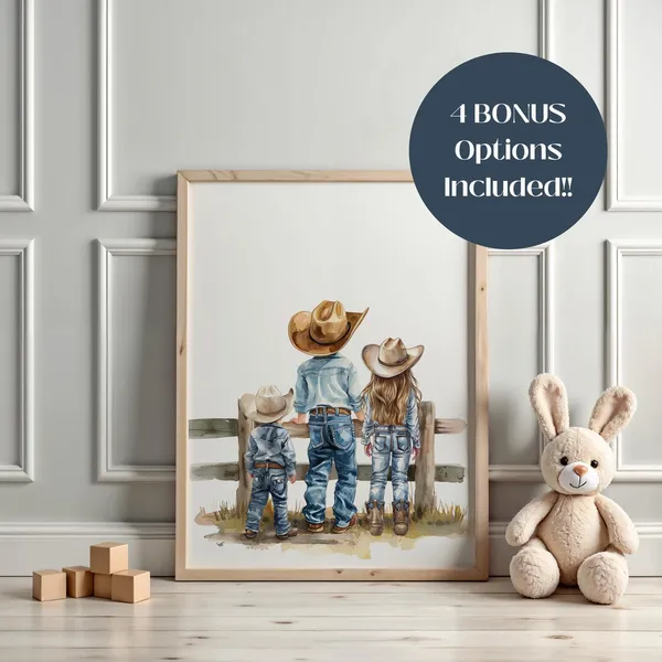 Little Farm Kids Nursery Decor, Cowboy Wall Art Print