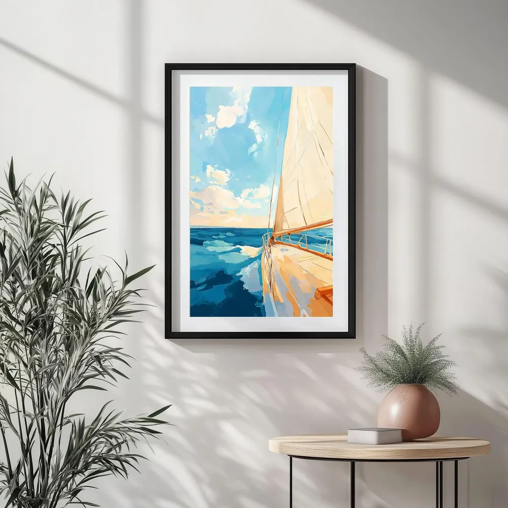 Sailboat Ocean Sunrise, Pastel Coastal Art Print - Image 2
