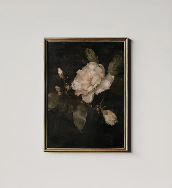 Floral Gardenia Still Life Art Print, Moody Botanical