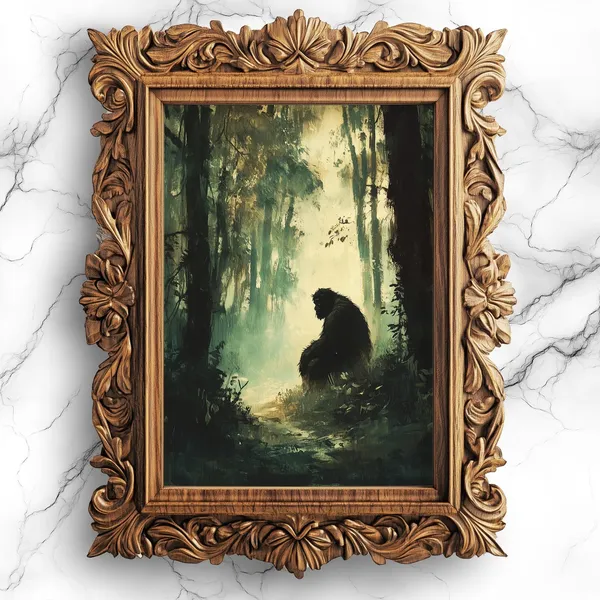 Bigfoot Dark Forest Art Print, Moody Cryptid Decor