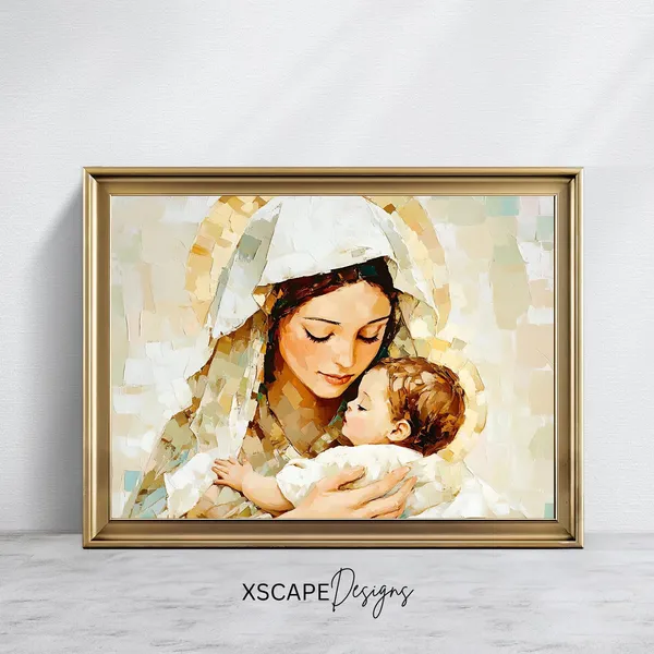 Blessed Virgin Mary and Baby Jesus Vintage Art Print