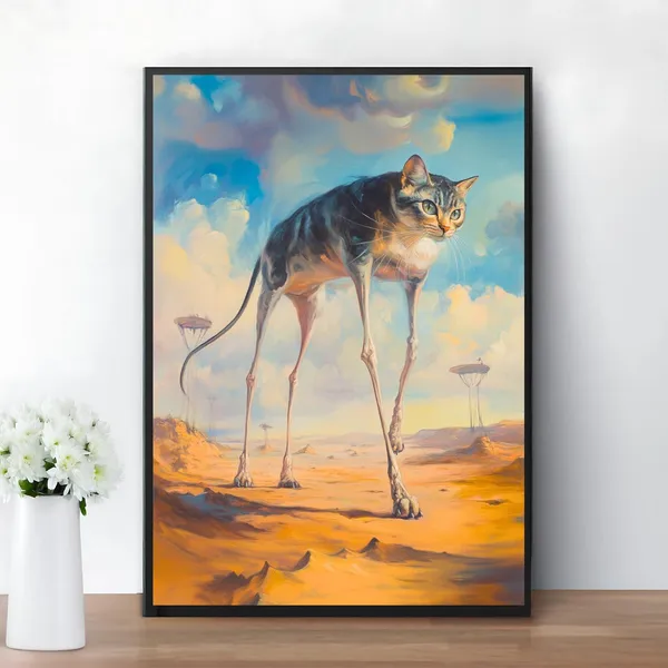 Salvador Dali Cat Surrealism Art Print, Funny Poster