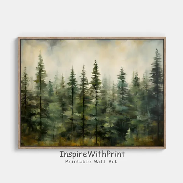 Expressionist Pine Tree Forest Vintage Winter Art Print