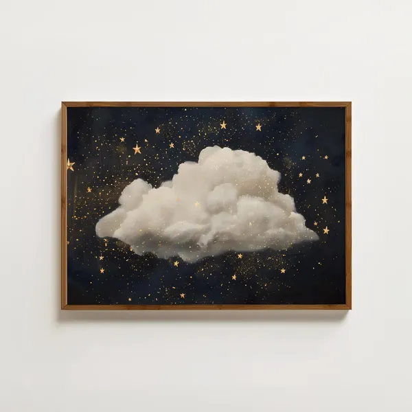 Starry Cloud Vintage Art Print, Dark Academia Night Sky