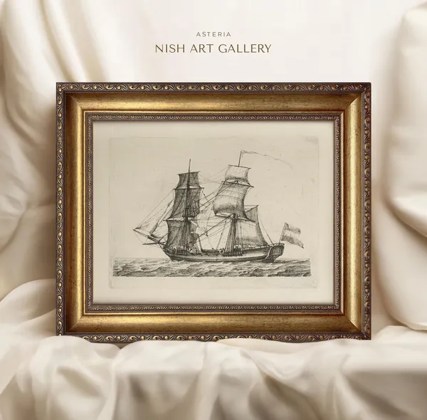 Vintage Boat Sketch Art Print, Nautical Gift