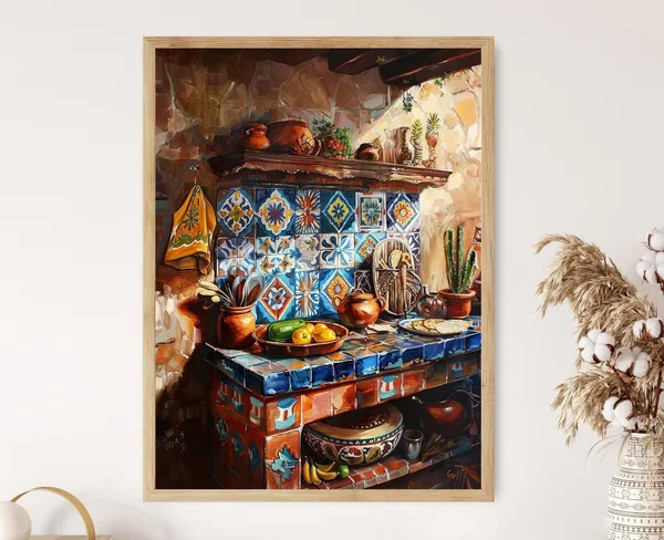 Mexican Kitchen With Clay Pots, Restaurant Decor Art Print
