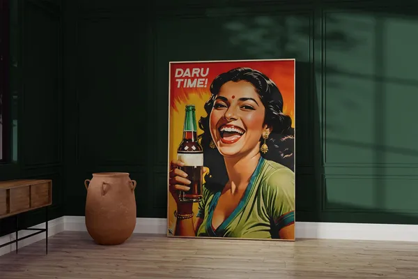 Pop Art Print, Modern Desi Woman Daru Time