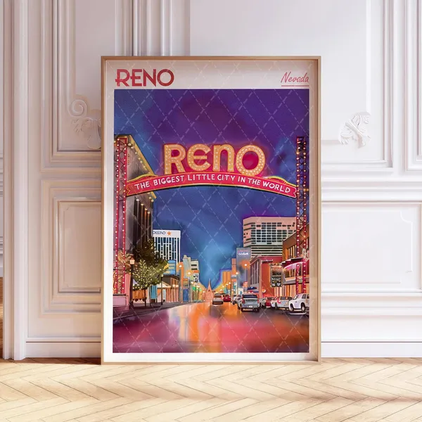 Reno Watercolor Art Print, Nevada Travel City