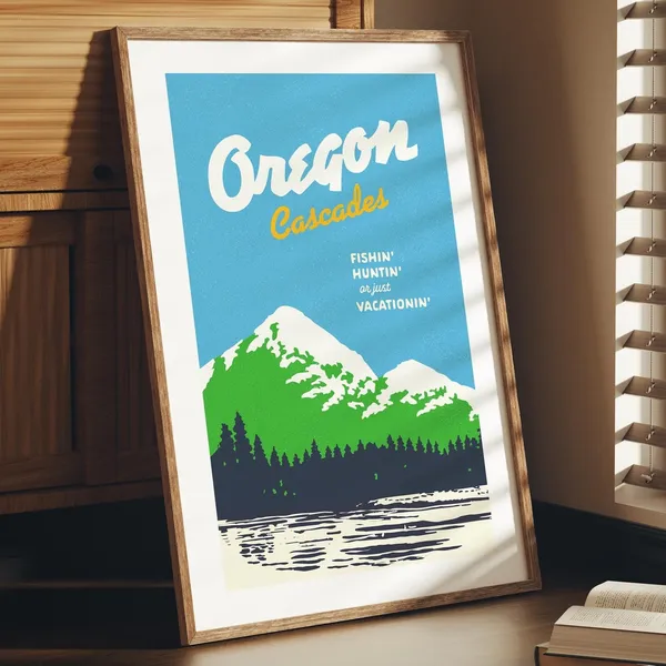 Retro Oregon Travel Poster, Vintage Cascades Decor