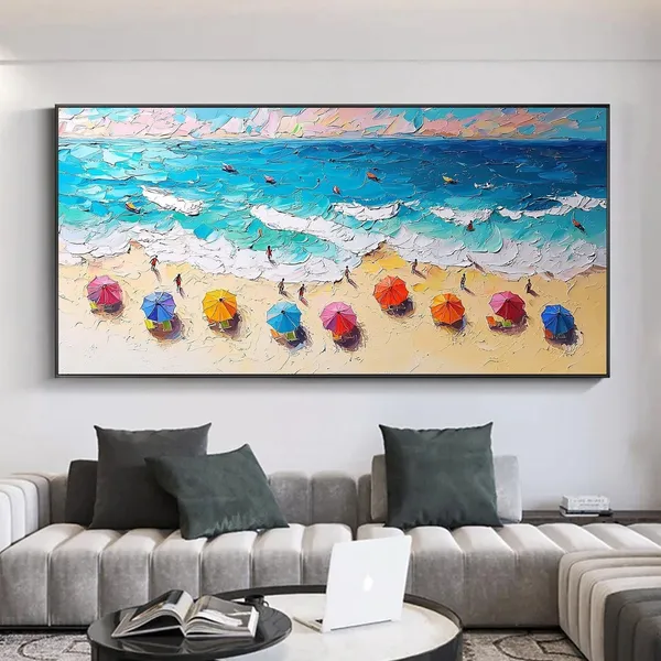Summer Beach Oil Painting, Coastal Wall Art Print