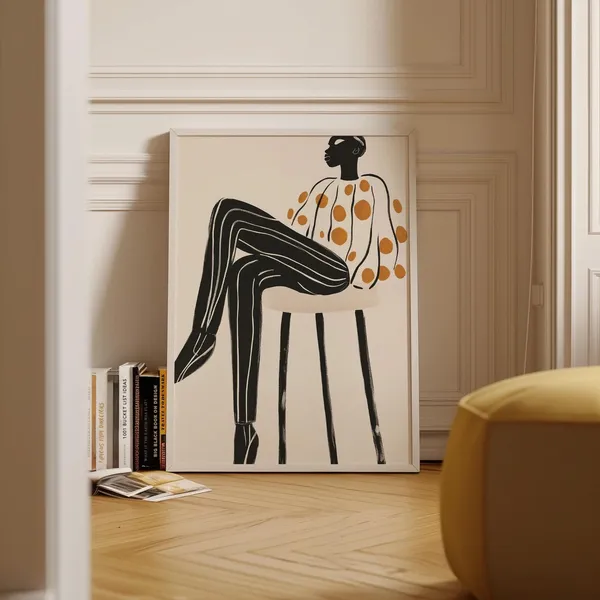 Minimalist Seated Figure, Striped Pants & Polka Dots Art Print