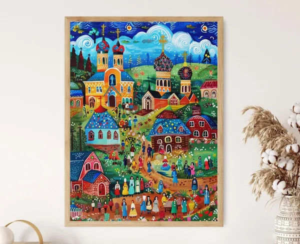 Slavic Folk Art Traditional Cultural Scene Art Print