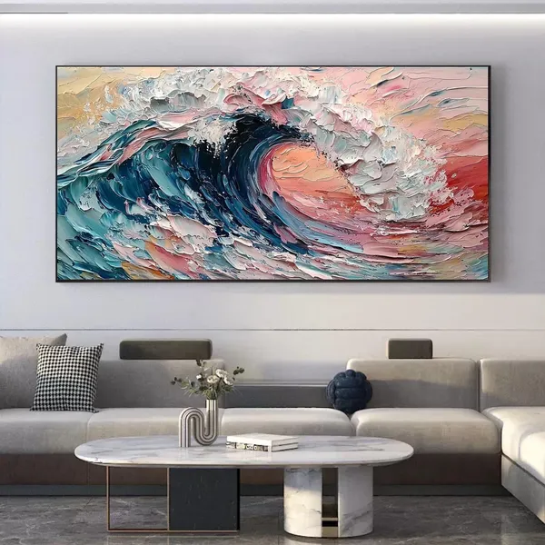 Abstract Ocean Wave, Colorful Oil Painting Art Print