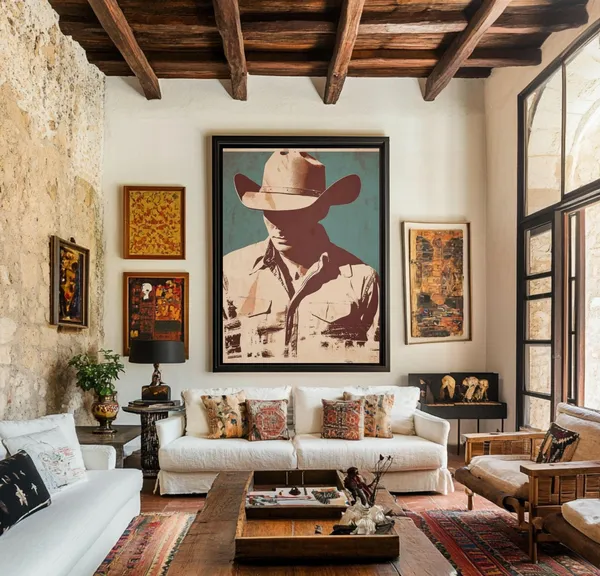 Vintage Cowboy Western Art Print, Retro Rodeo Decor