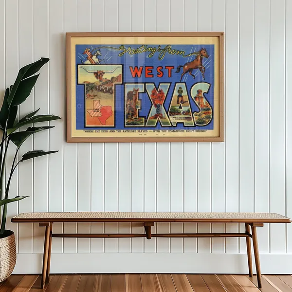 Vintage West Texas Postcard, Texas Travel Poster