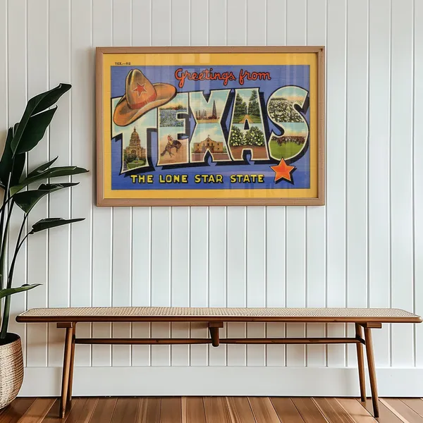 Vintage Texas Postcard Travel Poster, Lone Star State