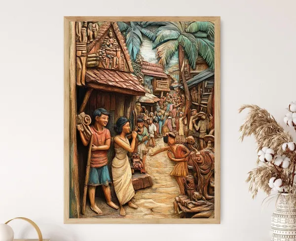 Woodcarving Art Print, Filipino Craft in Paete Laguna