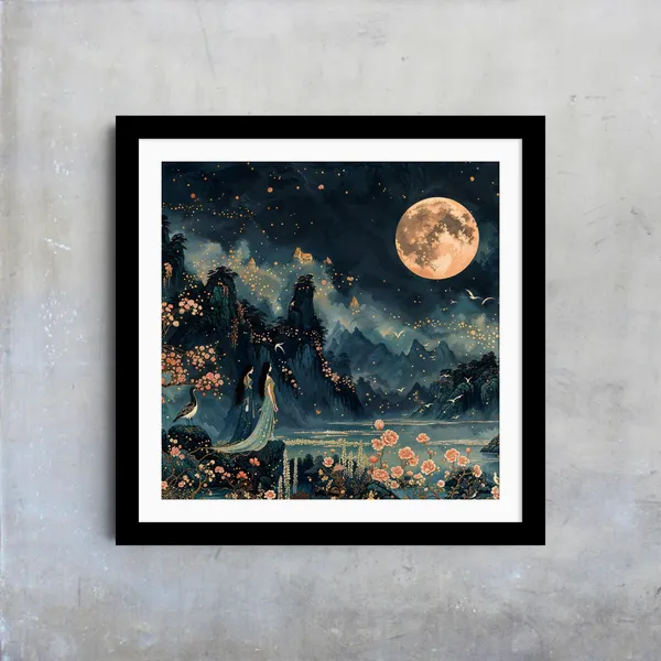 Chinese Moonlit Landscape, Romantic Night Scene Poster