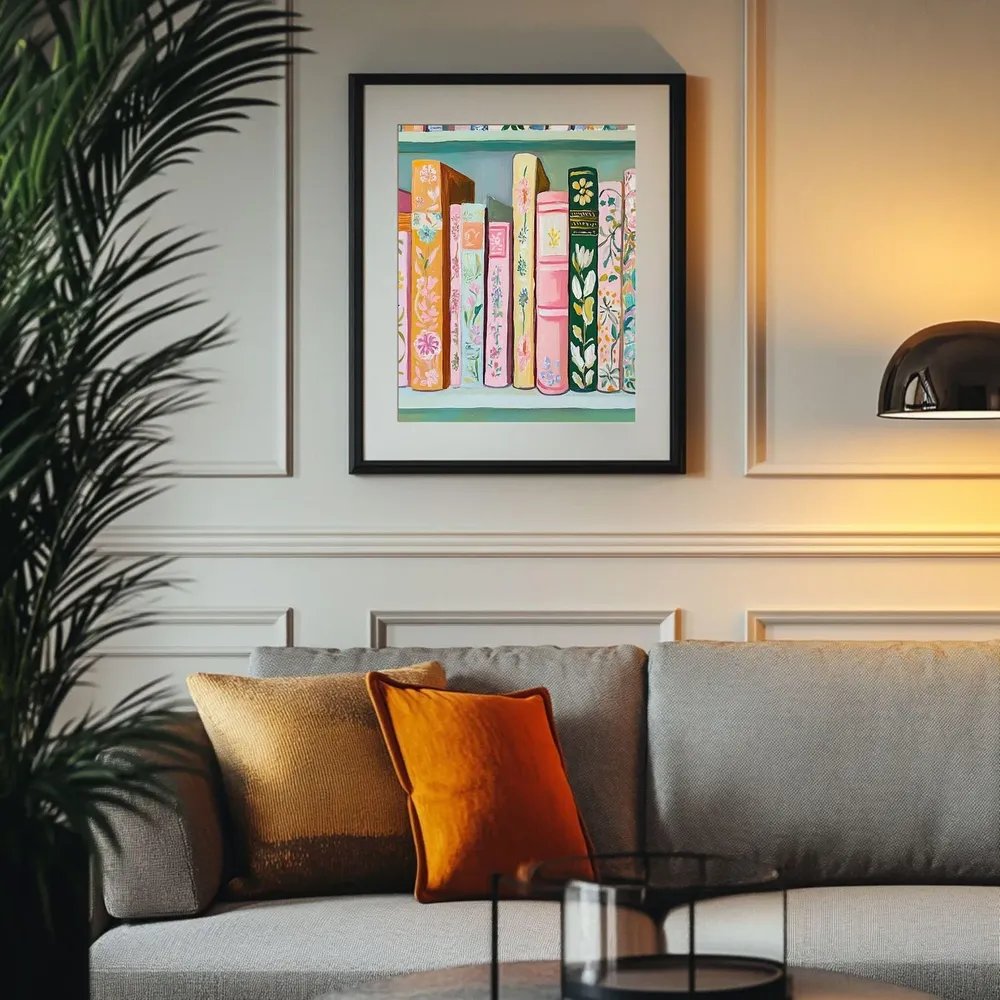 Pastel Book Stack Painting, Whimsical Art Print - Image 3