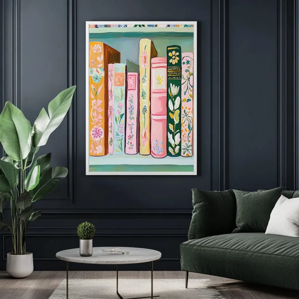 Pastel Book Stack Painting, Whimsical Art Print - Image 2