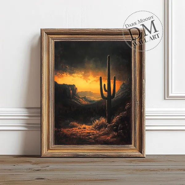 Southwest Saguaro Cactus Art Print, Moody Landscape