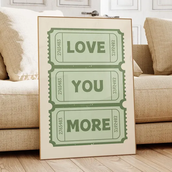 Love You More Retro Ticket Art Print, Valentine Gift