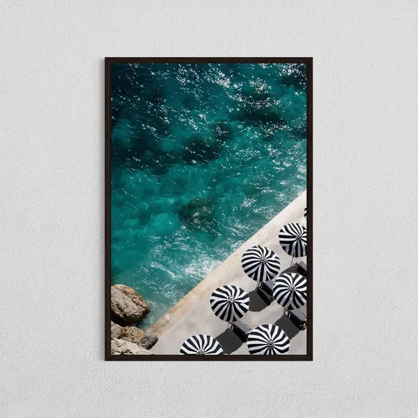 Coastal Umbrella View Ocean Photography Art Print