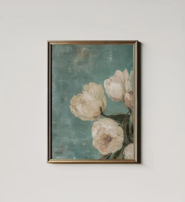 Tulip Oil-Painting Botanical Art Print, Rustic Floral