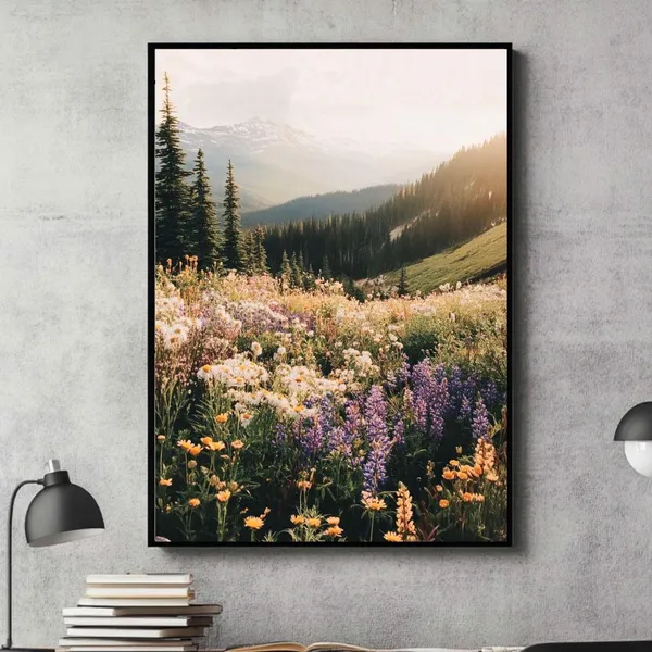 Wildflowers Mountain Landscape Art Print