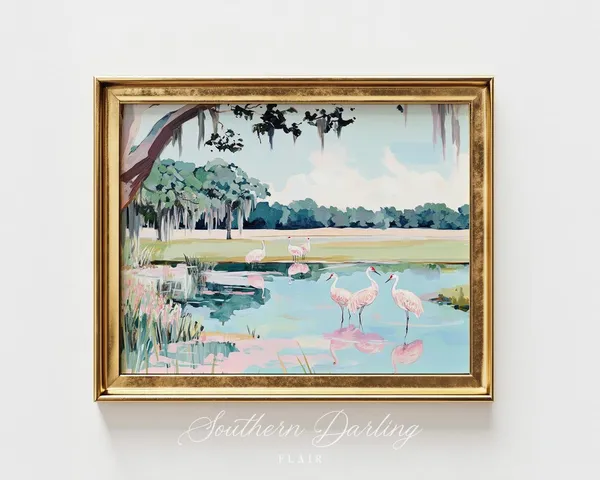 Sandhill Cranes Florida Park Art Print, Grandmillennial Style