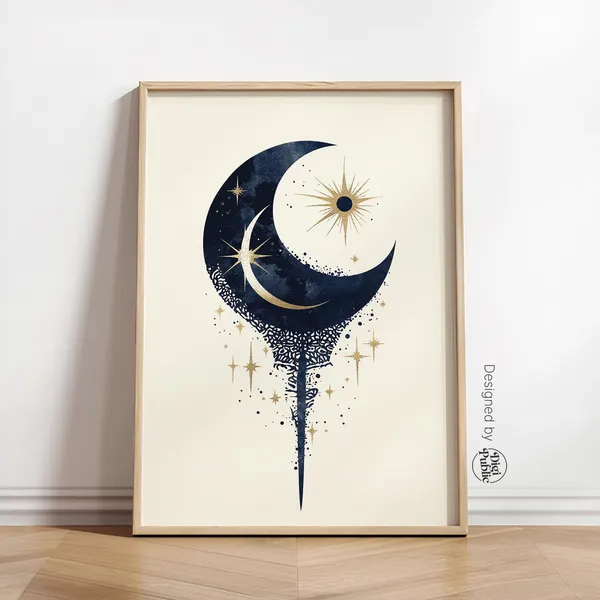 Celestial Crescent Moon Art Print, Boho Geometric Decor