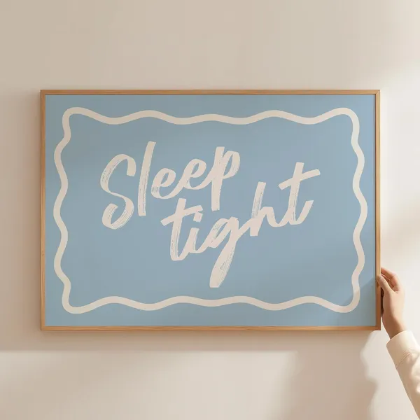 Sleep Tight Bedroom Quote Art Print, Blue Typography
