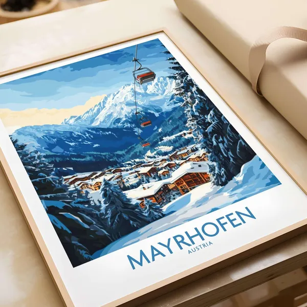 Mayrhofen Ski Resort Travel Poster, Austria