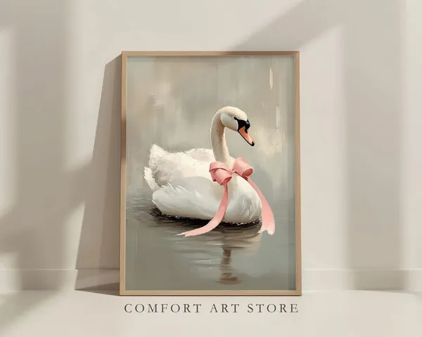 Vintage Valentines Swan Art Print, Pastel Pink