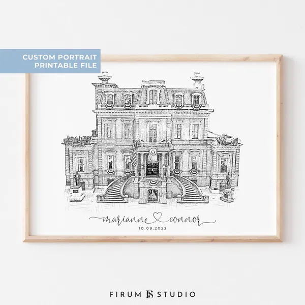 Wedding Venue Sketch, Custom Portrait Art Print