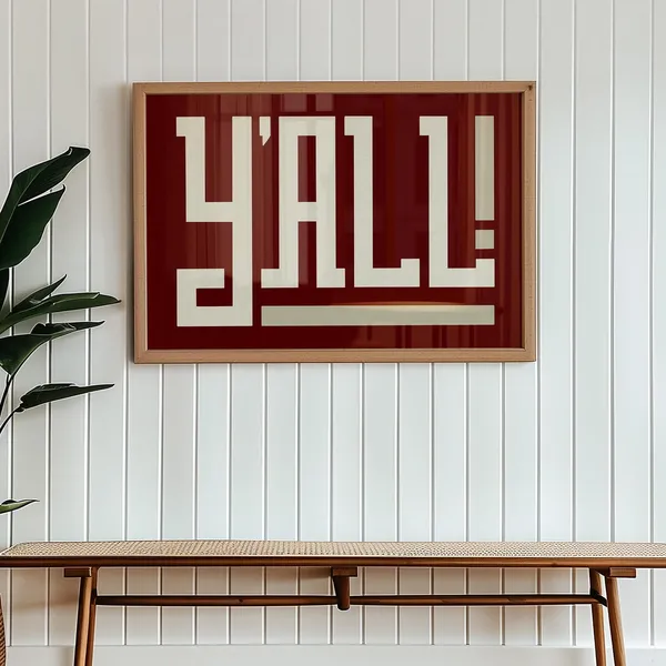 Yall Southern Maroon Charm Wall Art Print, Home Decor