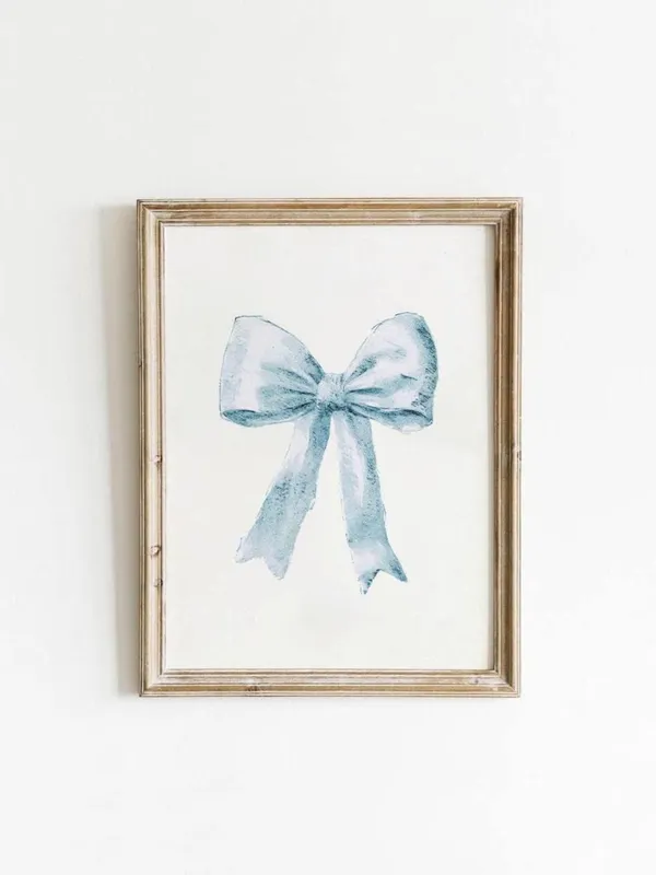 Blue Bow Print, Preppy Retro Dorm Art Poster