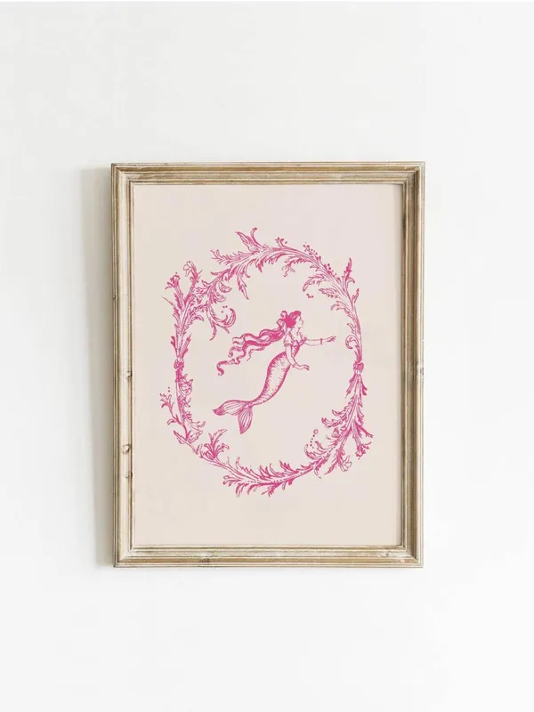 Vintage Mermaid Poster, Coastal Aesthetic Decor